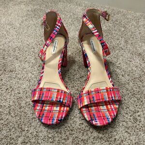 Pink orange blue fun strappy heels, never worn